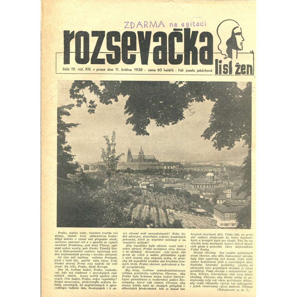 Rozsevačka, ročník XIII., číslo 19/1938 (časopis, noviny)