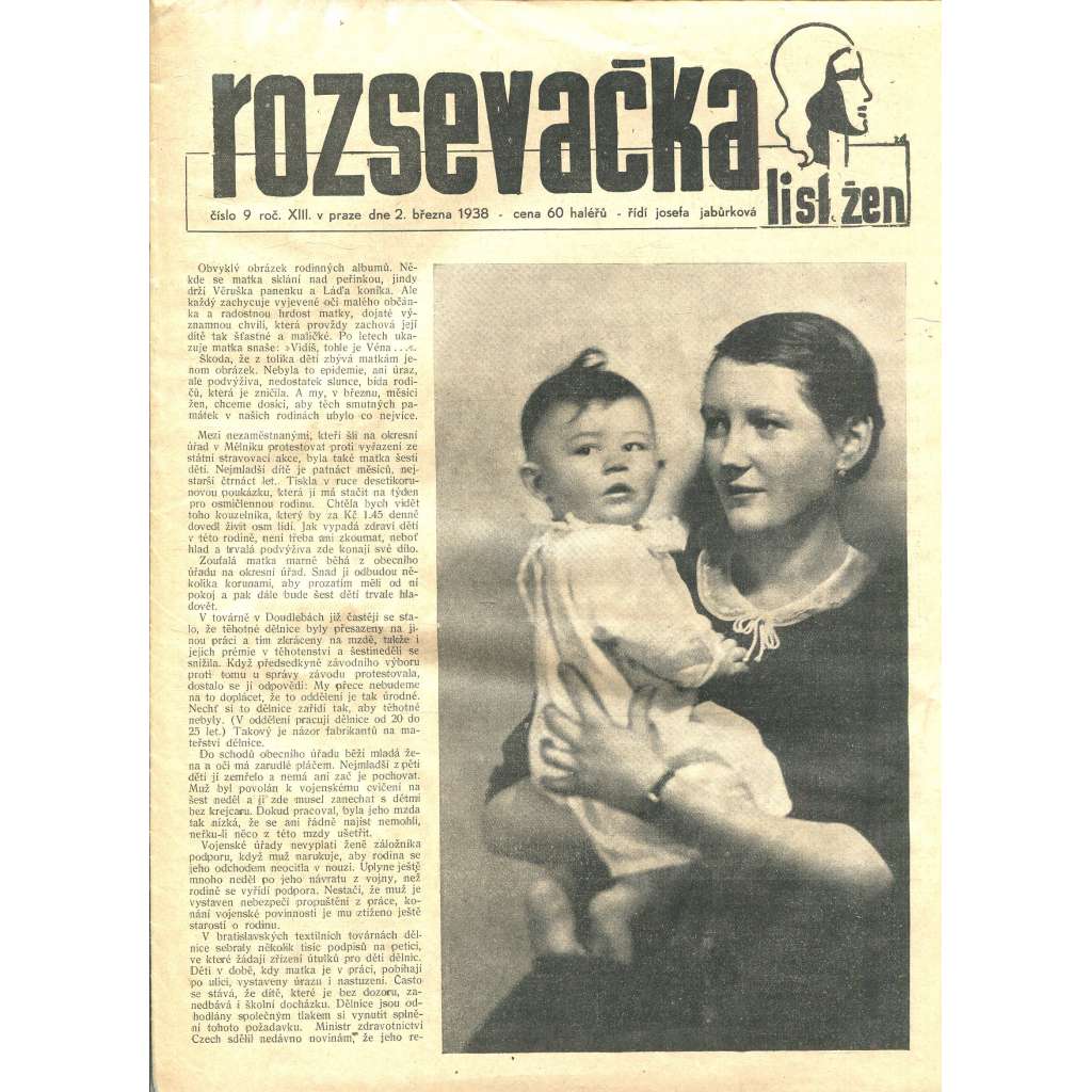 Rozsevačka, ročník XIII., číslo 9/1938 (časopis, noviny)