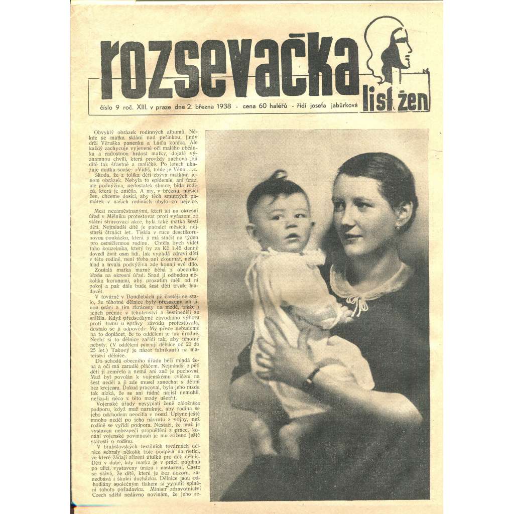 Rozsevačka, ročník XIII., číslo 9/1938 (časopis, noviny)