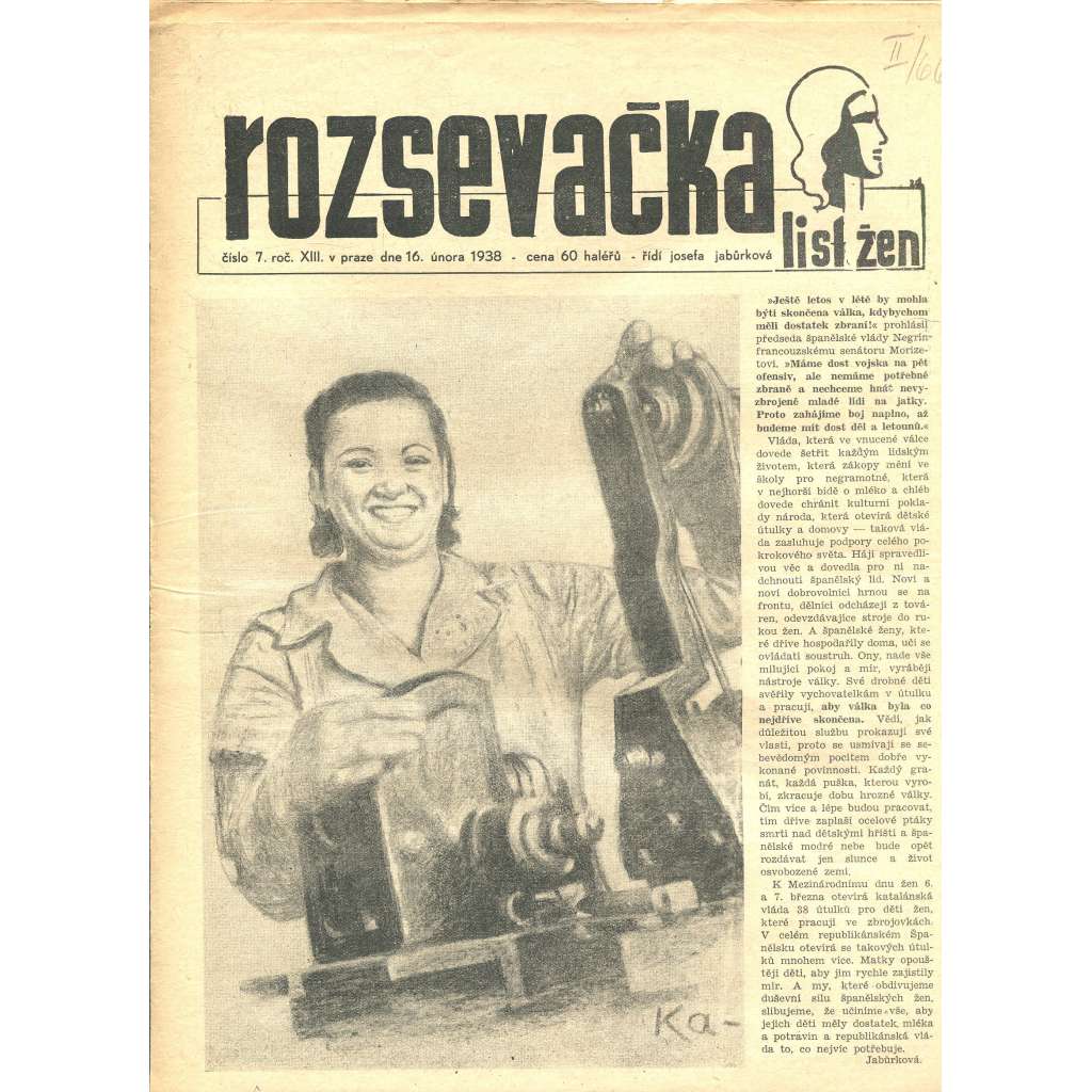 Rozsevačka, ročník XIII., číslo 7/1938 (časopis, noviny)