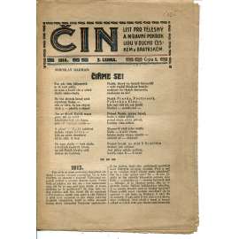 Čin, číslo 1/1914. List pro tělesný a mravní pokrok lidu v duchu českém a bratrském (časopis, noviny)