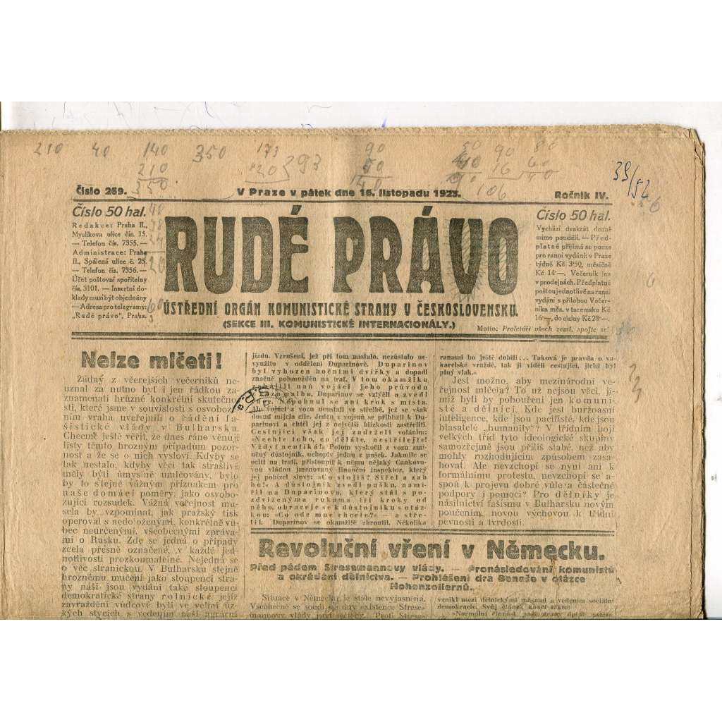 Rudé právo Večerník, ročník IV., číslo 269/1923 (staré noviny) - [komunisté, komunismus]