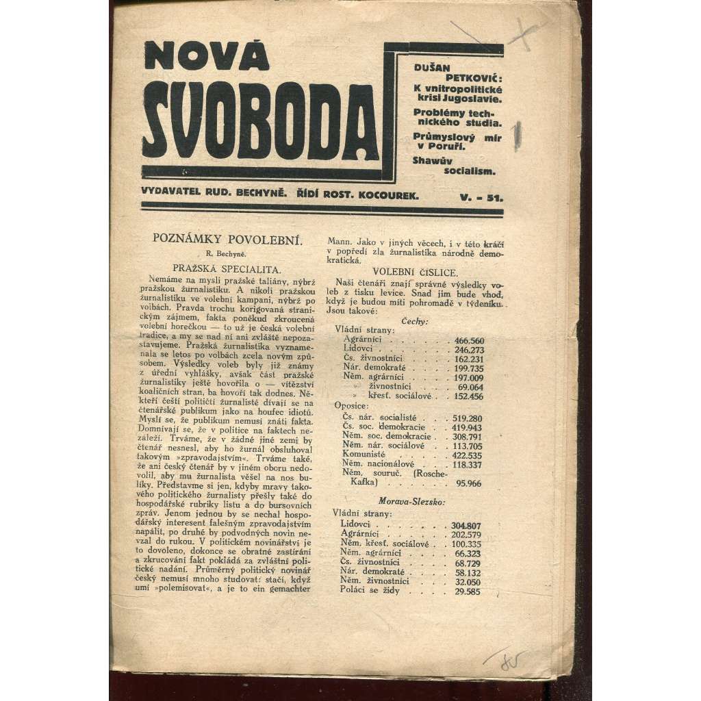 Nová Svoboda, ročník V., číslo 51/1928 (časopis, noviny)
