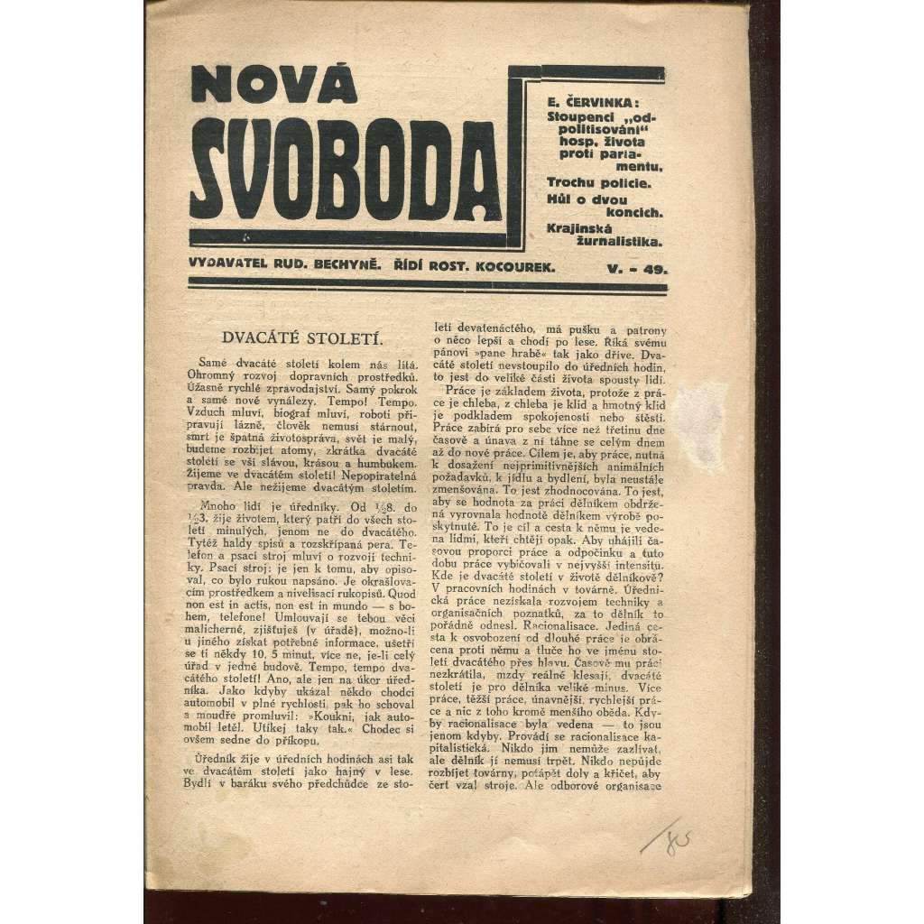 Nová Svoboda, ročník V., číslo 49/1928 (časopis, noviny,1. republika)