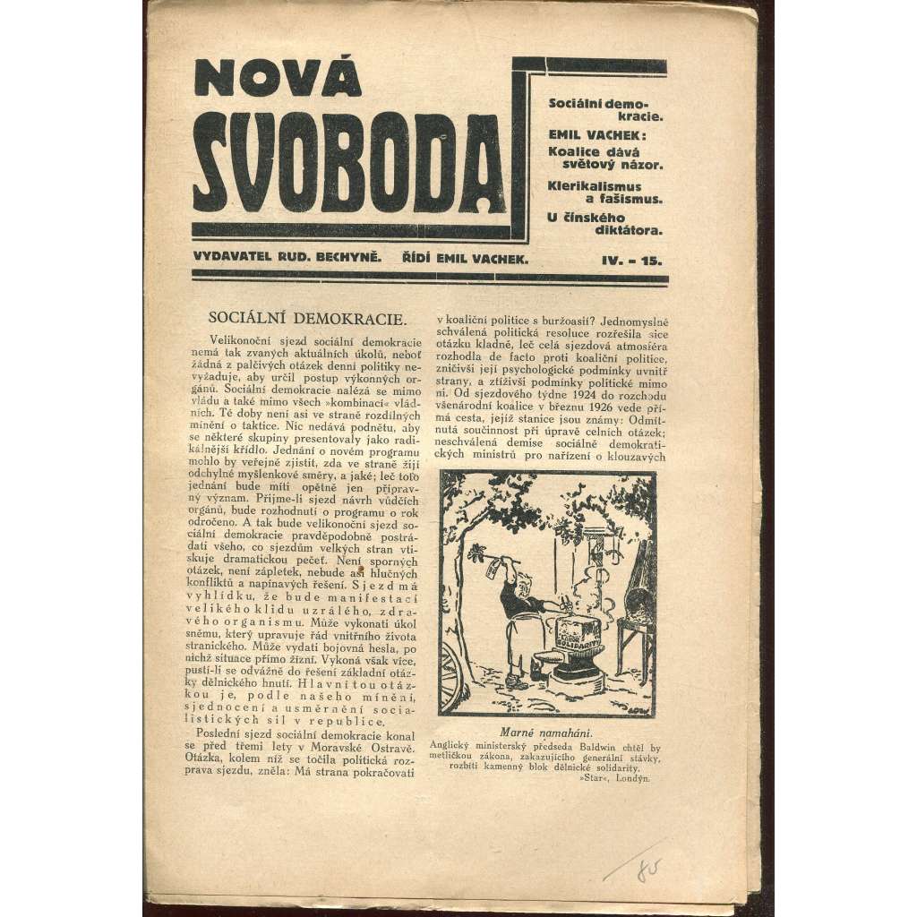 Nová Svoboda, ročník IV., číslo 15/1927 (časopis, noviny,1. republika)