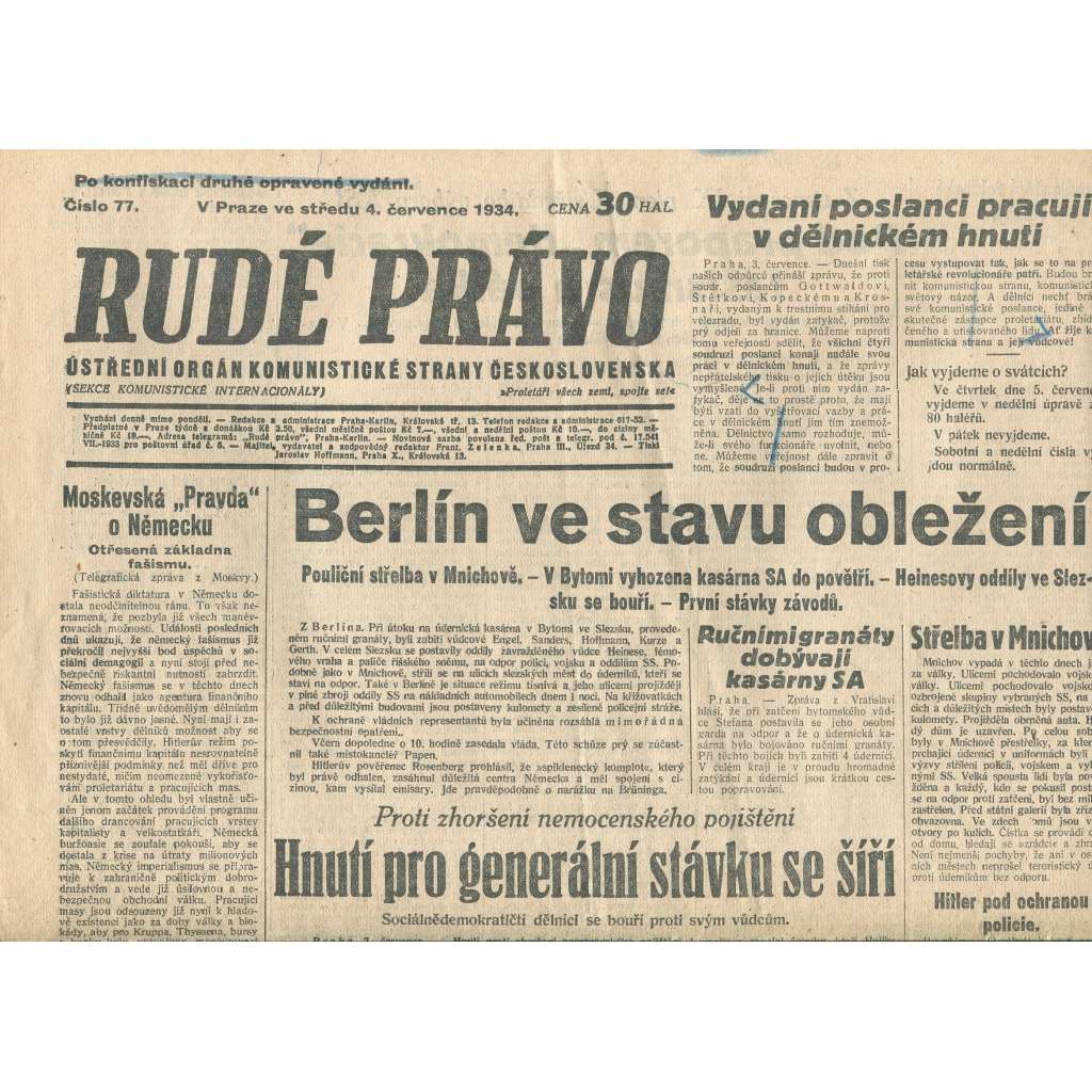 Rudé právo, číslo 70/1934 (1. republika, staré noviny) - [komunisté, komunismus]