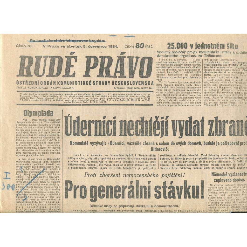 Rudé právo, číslo 78/1934 (1. republika, staré noviny) - [komunisté, komunismus]