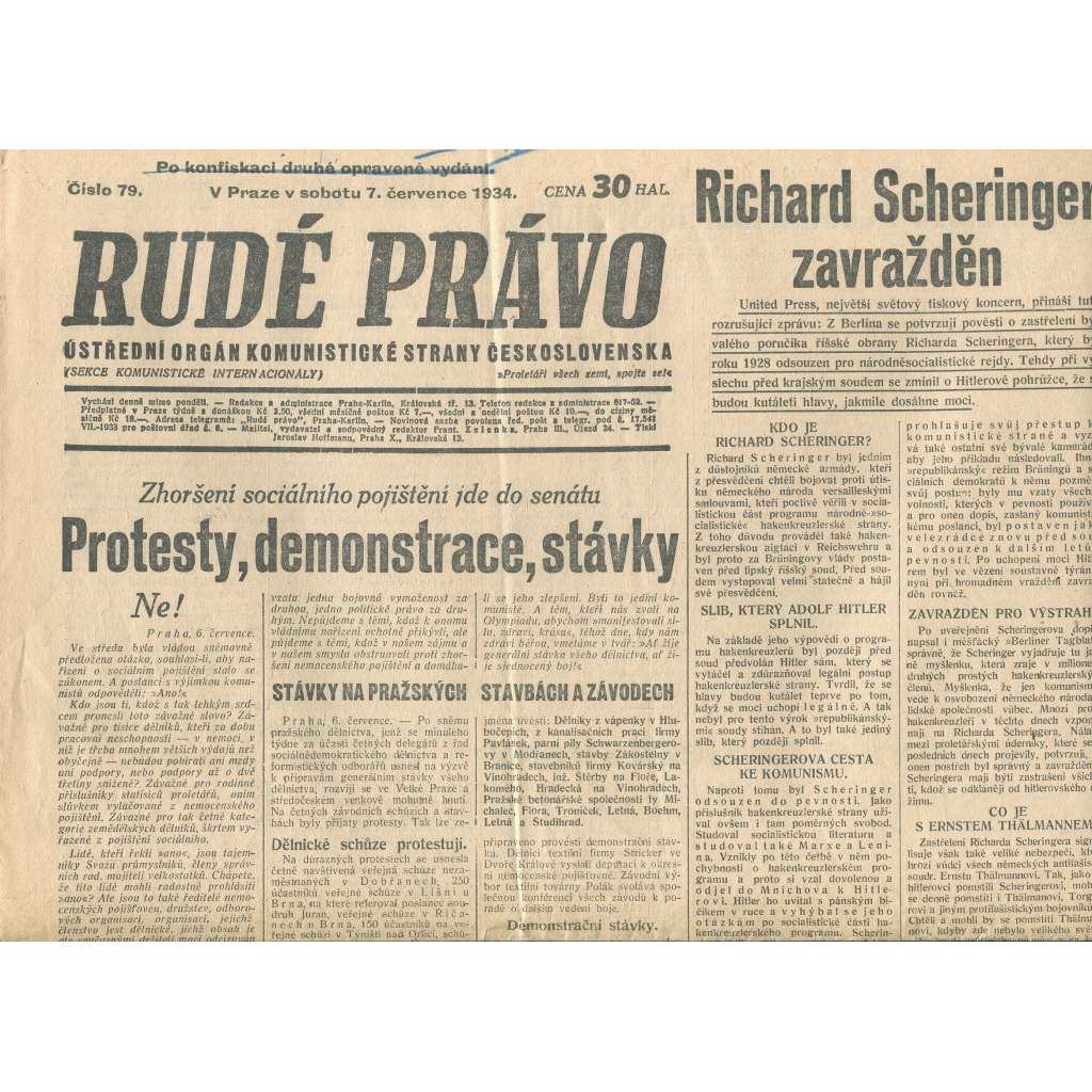 Rudé právo, číslo 79/1934 (1. republika, staré noviny) - [komunisté, komunismus]