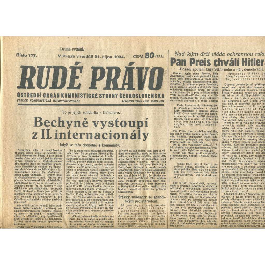 Rudé právo, číslo 171/1934 (1. republika, staré noviny) - [komunisté, komunismus]