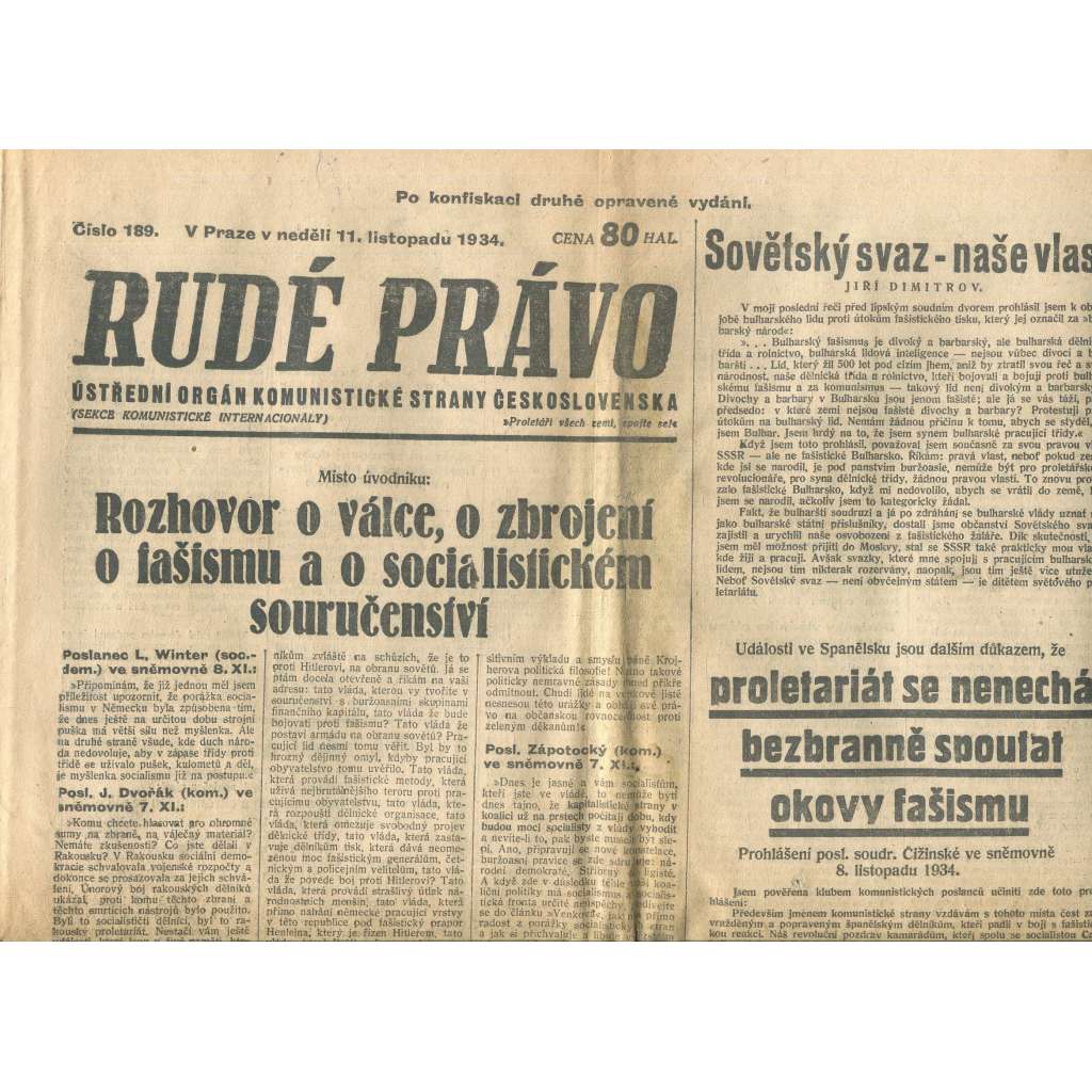 Rudé právo, číslo 189/1934 (1. republika, staré noviny) - [komunisté, komunismus]