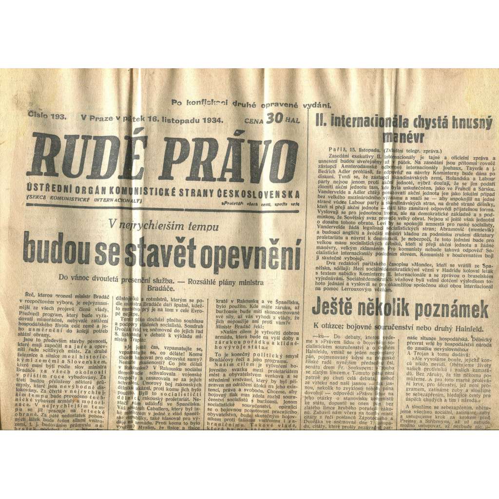 Rudé právo, číslo 193/1934 (1. republika, staré noviny) - [komunisté, komunismus]