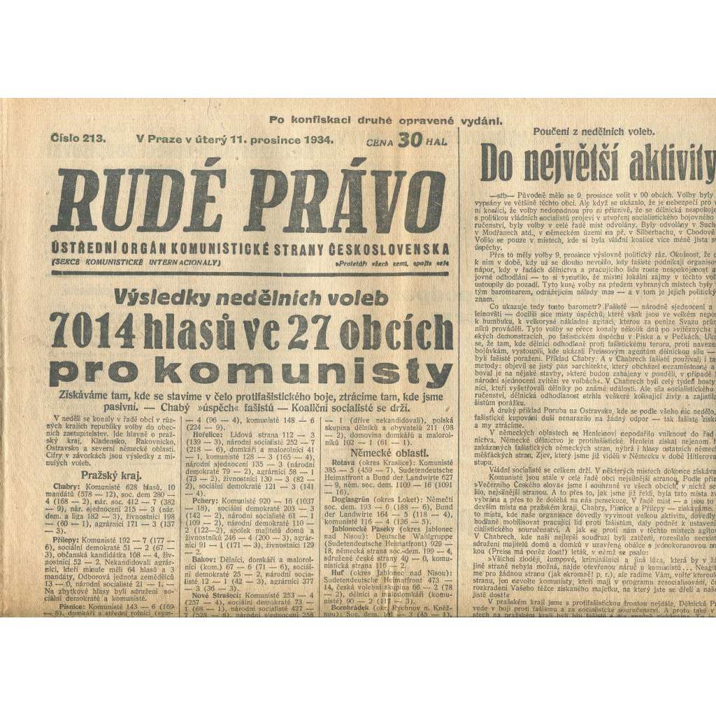Rudé právo, číslo 213/1934 (1. republika, staré noviny) - [komunisté, komunismus]