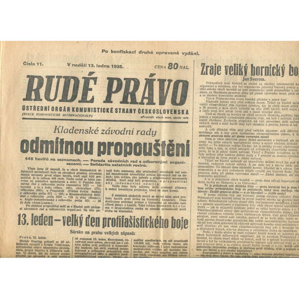 Rudé právo, číslo 11/1935 (1. republika, staré noviny) - [komunisté, komunismus]