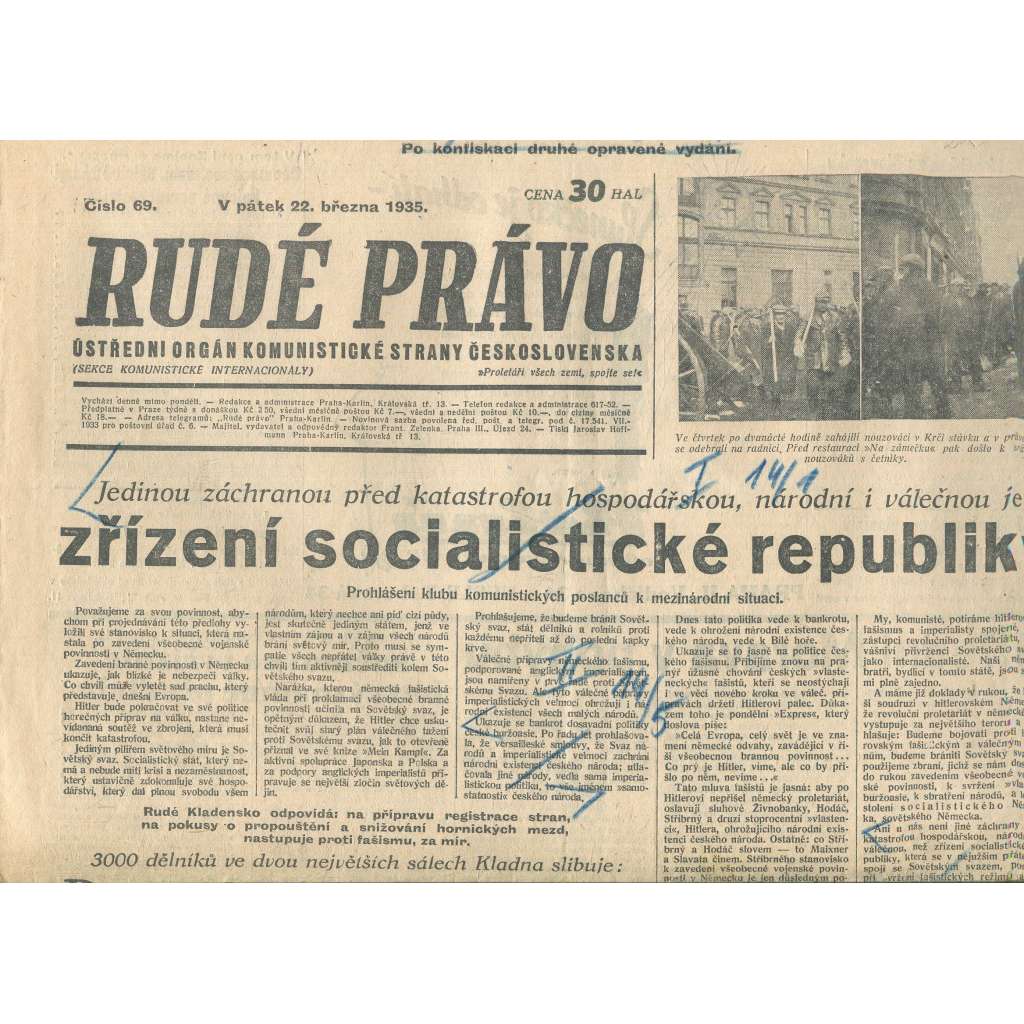 Rudé právo, číslo 69/1935 (1. republika, staré noviny) - [komunisté, komunismus]