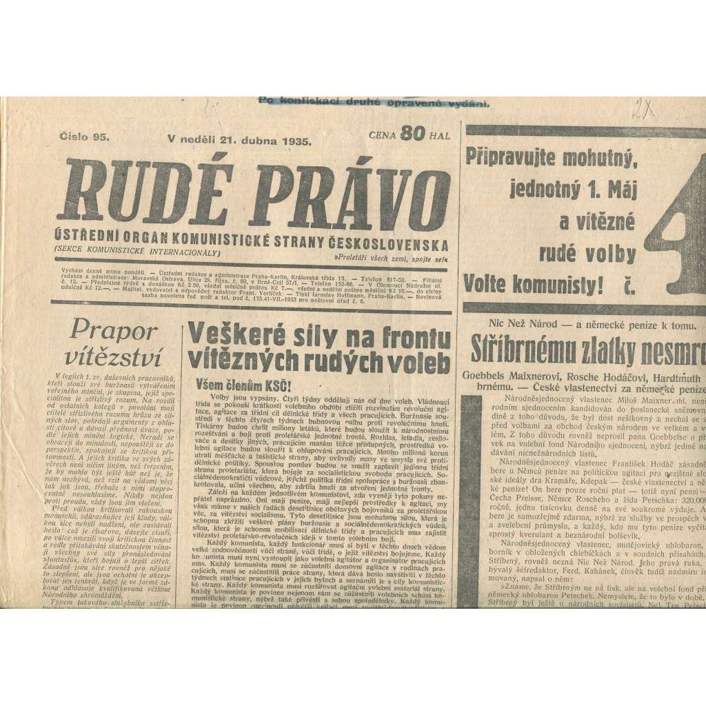 Rudé právo, číslo 95/1935 (1. republika, staré noviny) - [komunisté, komunismus]