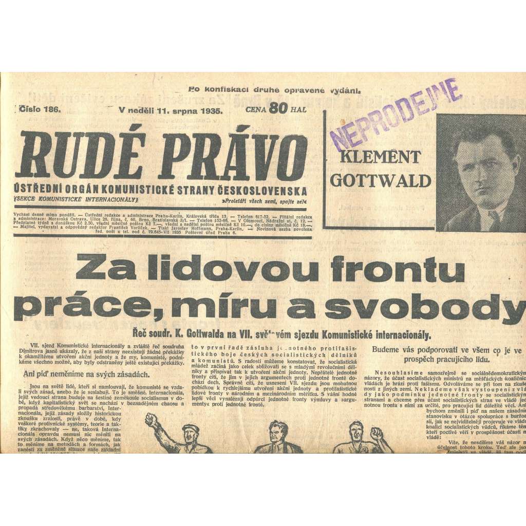 Rudé právo, číslo 186/1935 (1. republika, staré noviny) - [komunisté, komunismus]