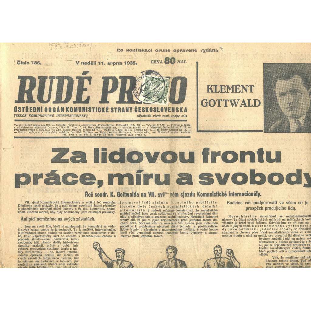 Rudé právo, číslo 186/1935 (1. republika, staré noviny) - [komunisté, komunismus]