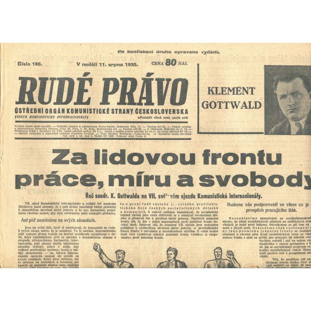 Rudé právo, číslo 186/1935 (1. republika, staré noviny) - [komunisté, komunismus]