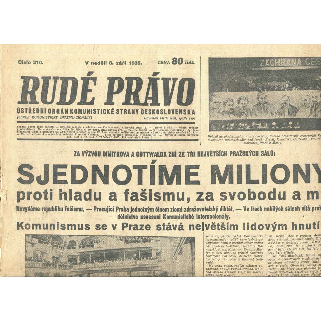 Rudé právo, číslo 210/1935 (1. republika, staré noviny) - [komunisté, komunismus]