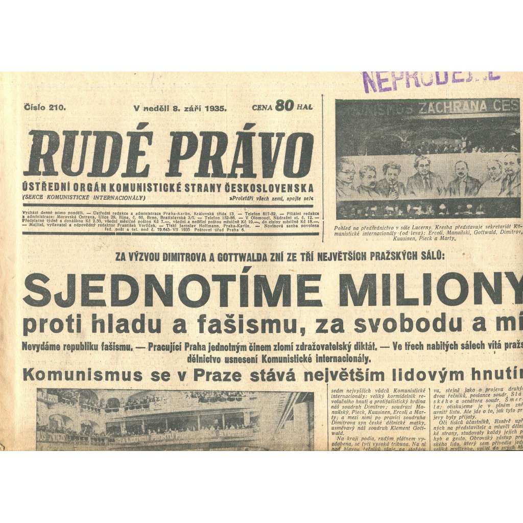 Rudé právo, číslo 210/1935 (1. republika, staré noviny) - [komunisté, komunismus]