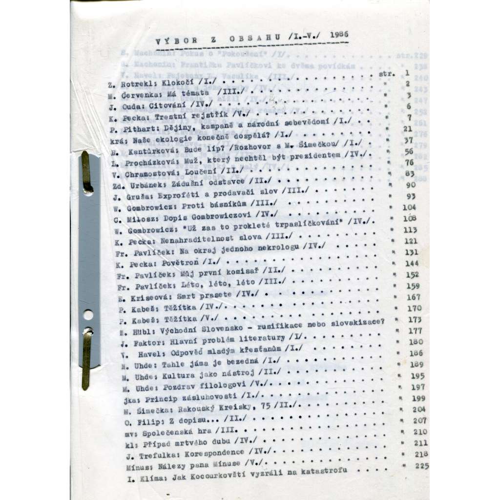 Sborník (samizdat, 1986) - Má témata / Trestní rejstřík / Bude líp? Muž, který nechtěl být prezidentem...