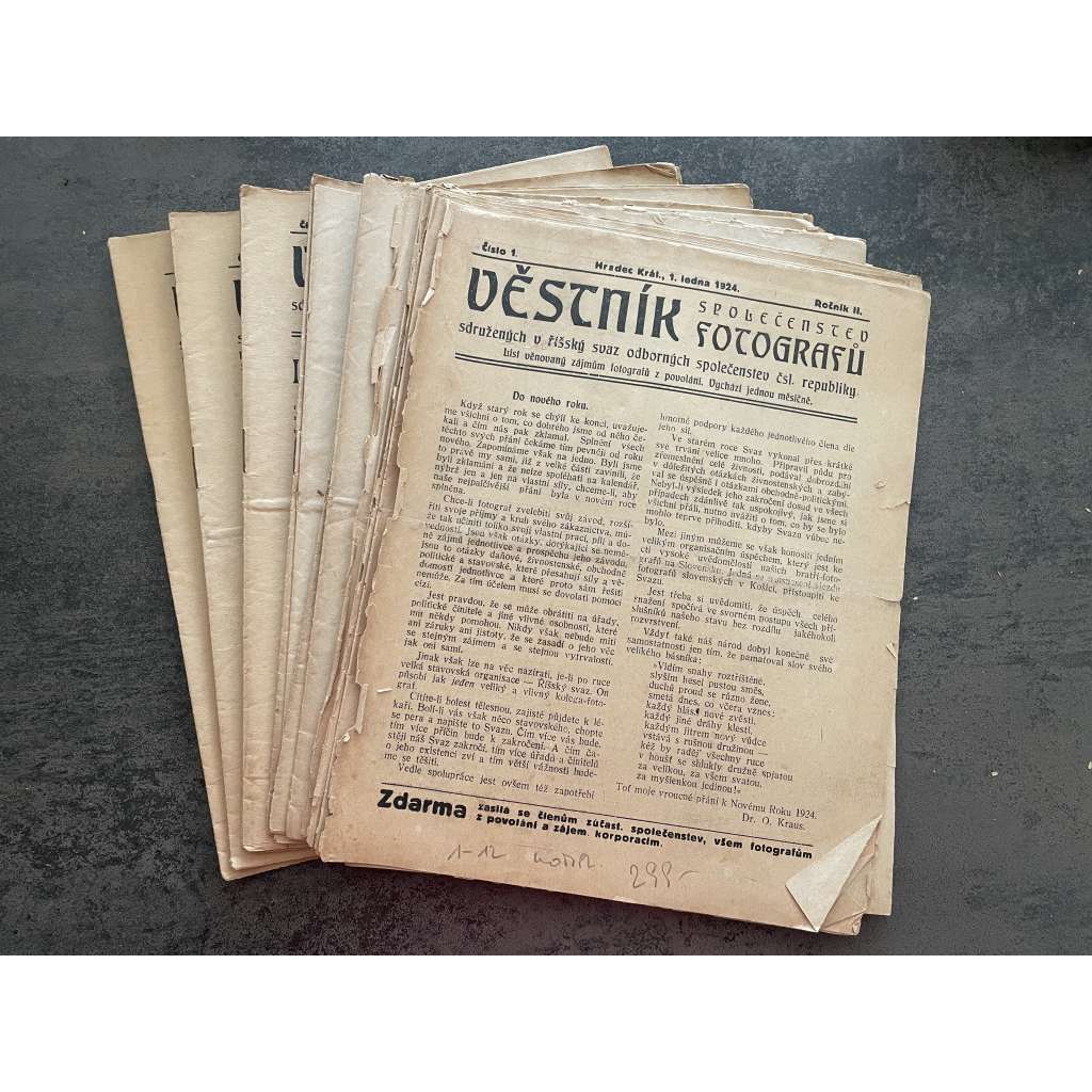 Věstník společenstev fotografů, ročník II., čísla 1-12/1924 (časopis, fotografie, kompletní ročník)