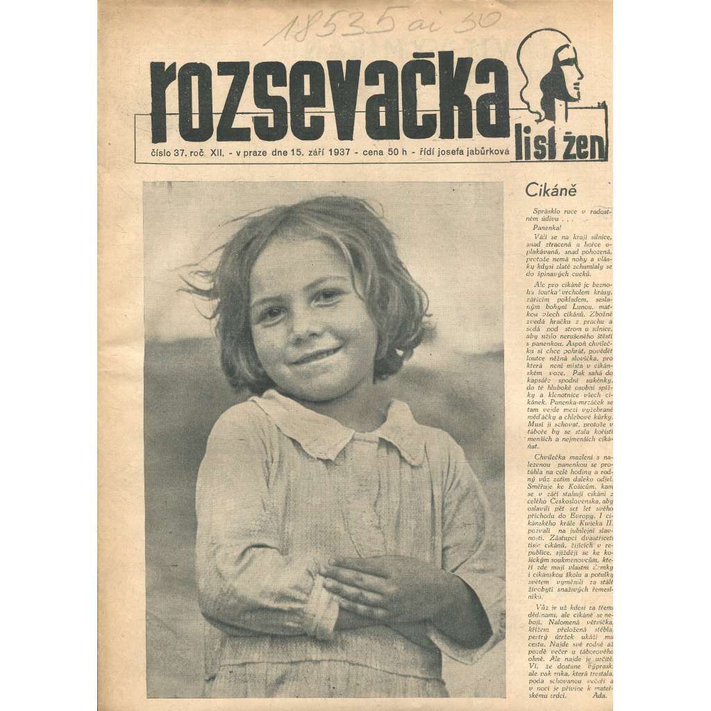 Rozsevačka, ročník XII., číslo 37/1937 (časopis, noviny)