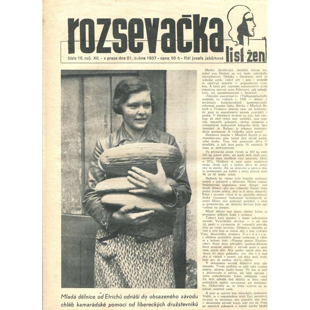 Rozsevačka, ročník XII., číslo 16/1937 (časopis, noviny)