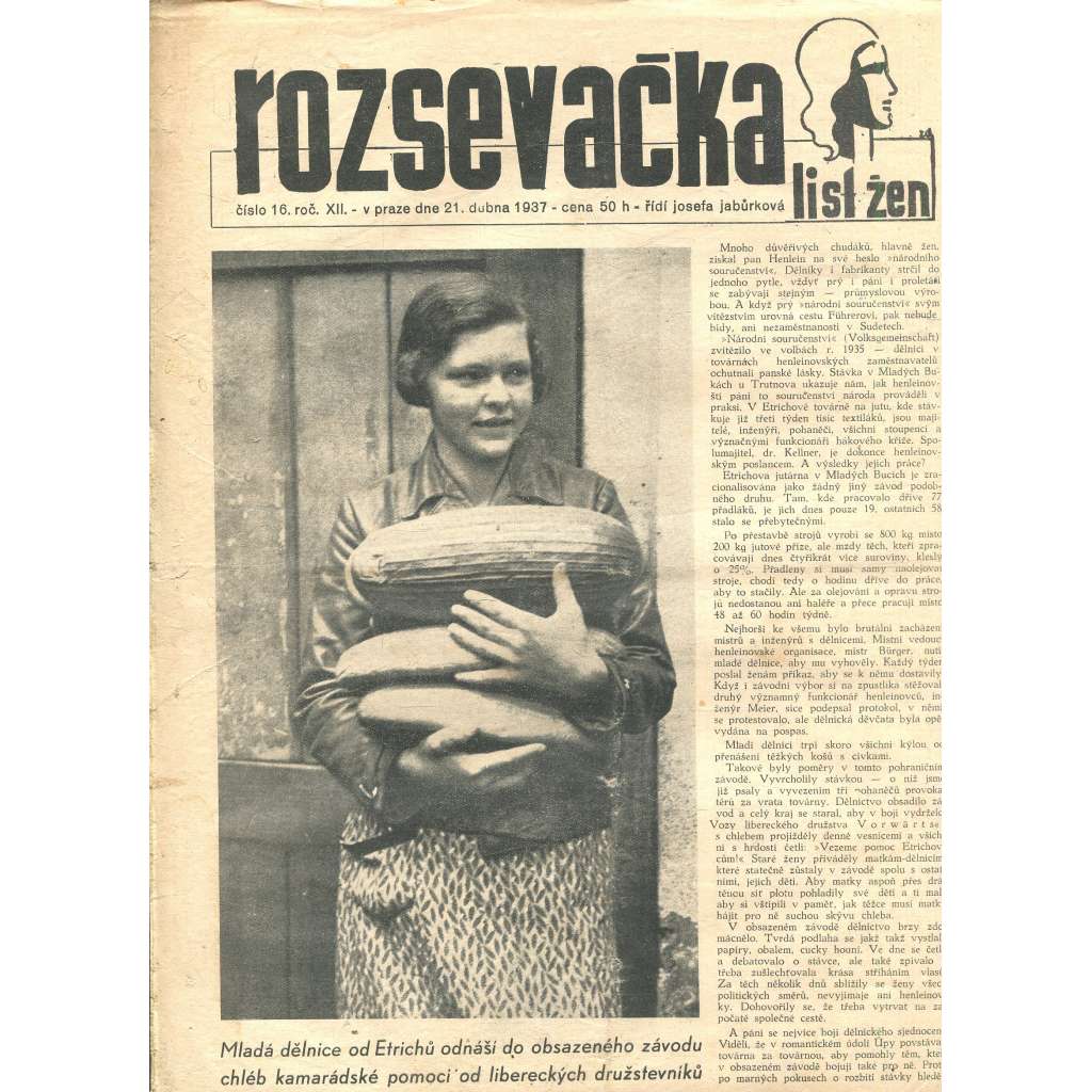Rozsevačka, ročník XII., číslo 16/1937 (časopis, noviny)