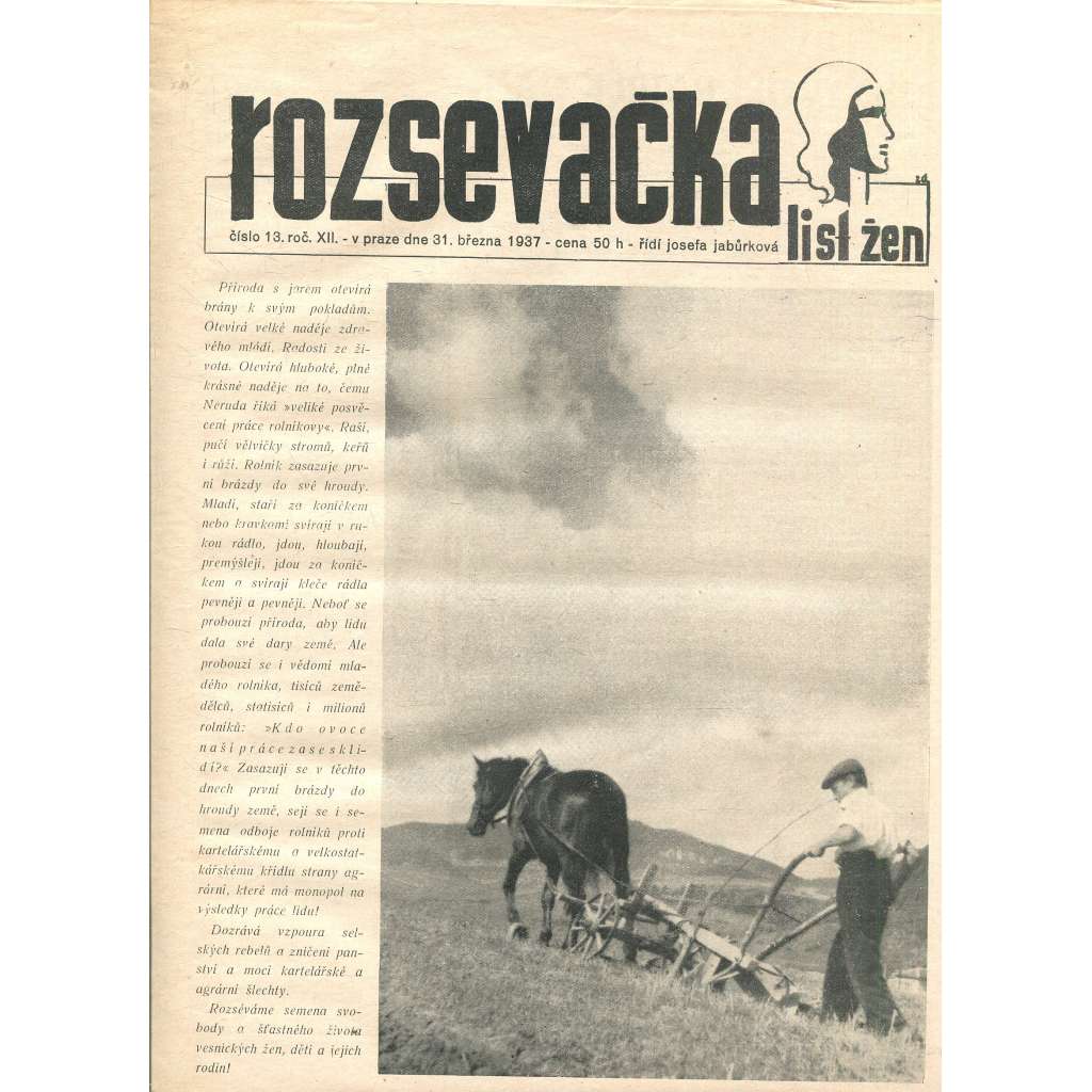 Rozsevačka, ročník XII., číslo 13/1937 (časopis, noviny)