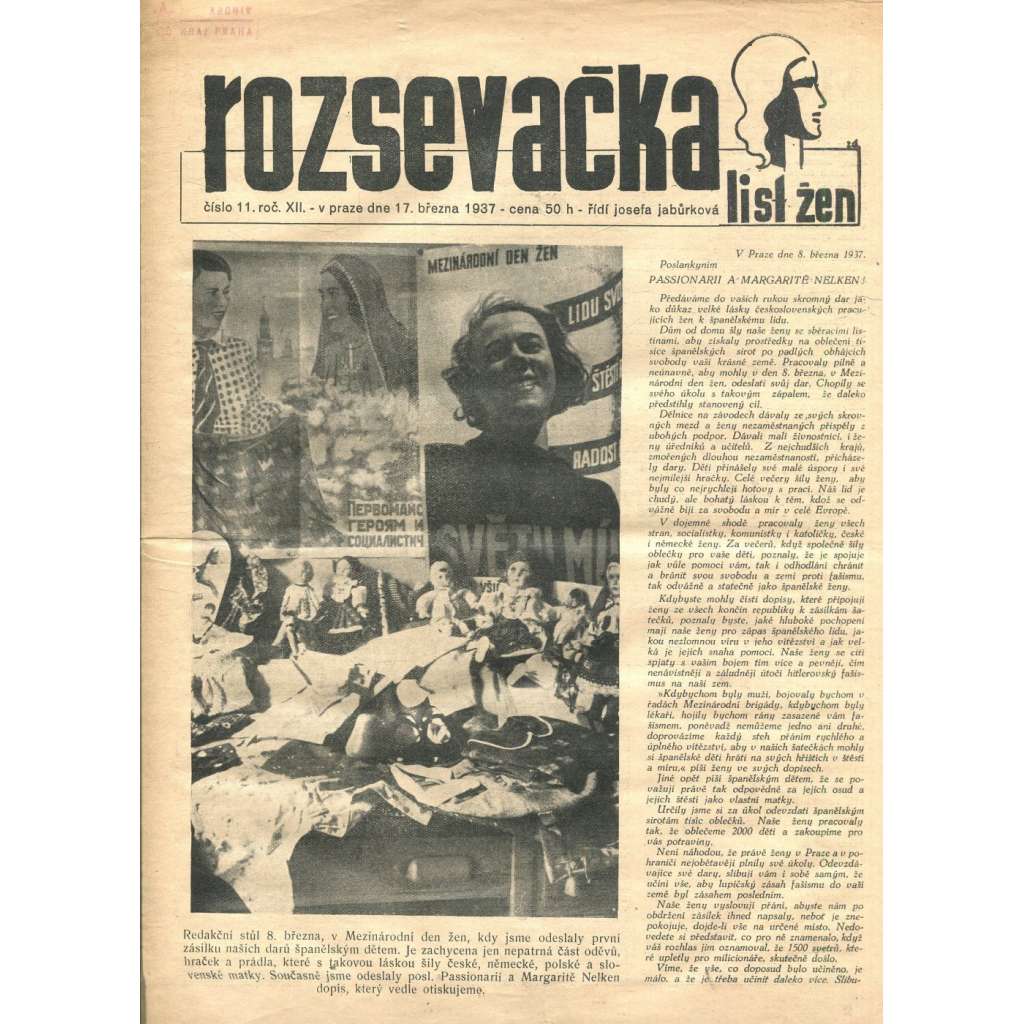 Rozsevačka, ročník XII., číslo 11/1937 (časopis, noviny)