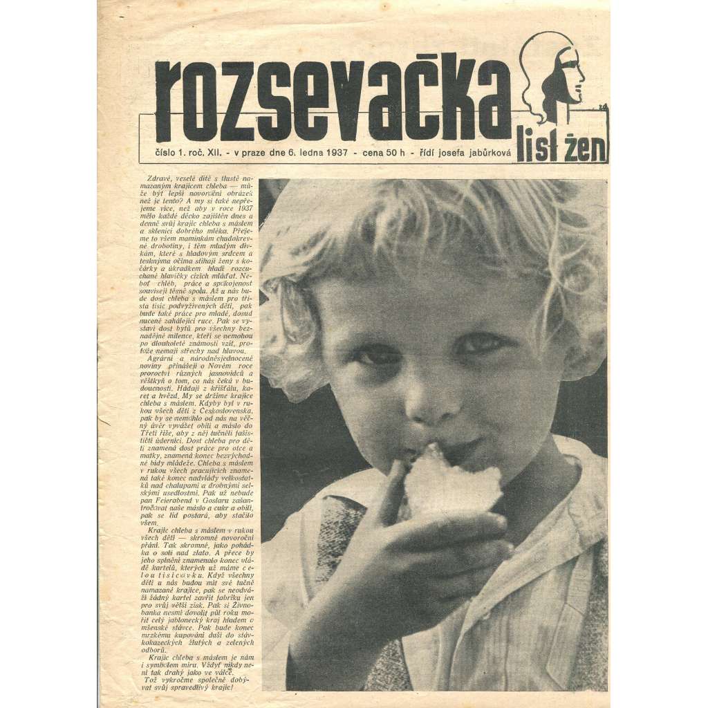 Rozsevačka, ročník XII., číslo 1/1937 (časopis, noviny)
