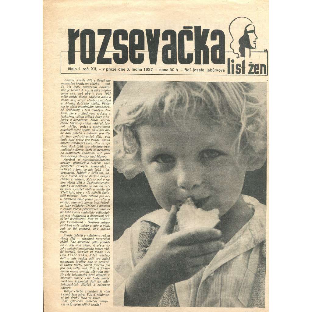 Rozsevačka, ročník XII., číslo 1/1937 (časopis, noviny) - není kompletní