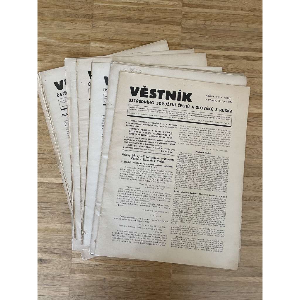 Věstník Ústředního sdružení Čechů a Slováků z Ruska, ročník XV., čísla 1-6, 8, 10 a 12/1934-1935 (legie, legionáři, legie v Rusku) - časopis