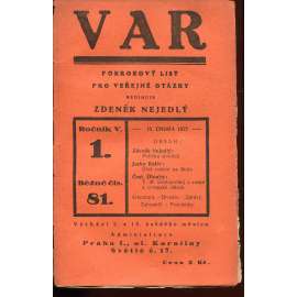 VAR, ročník V., číslo 1/1927. Pokrokový list pro veřejné otázky