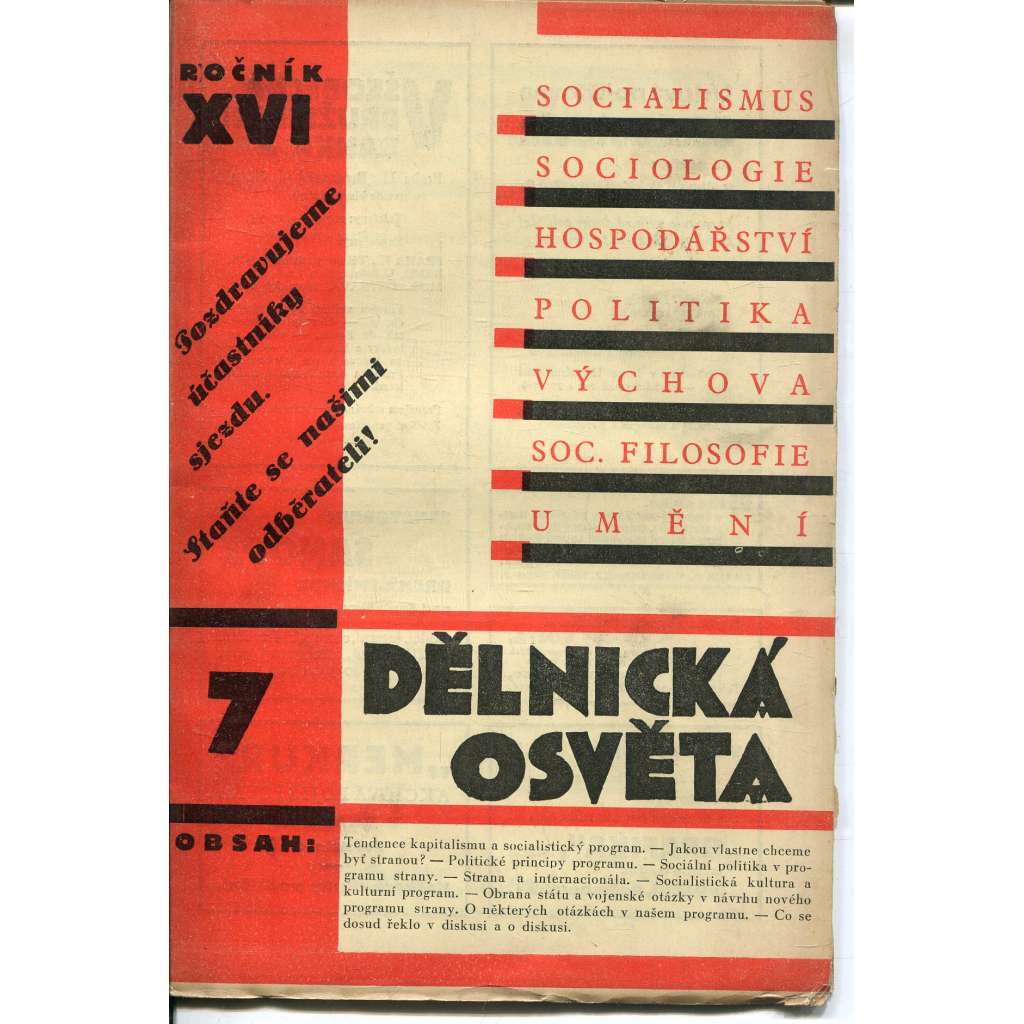 Dělnická osvěta, ročník XVI., číslo 7/1916 [Socialistická revue - Revue pro kulturu, osvětu, lidovou výchovu a sociální otázky; socialismus; komunismus; dělnictvo]