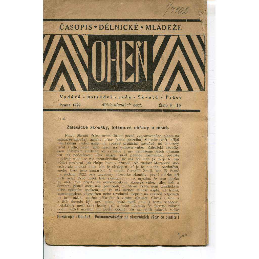 Oheň, číslo 9-10/1922. Časopis dělnické mládeže