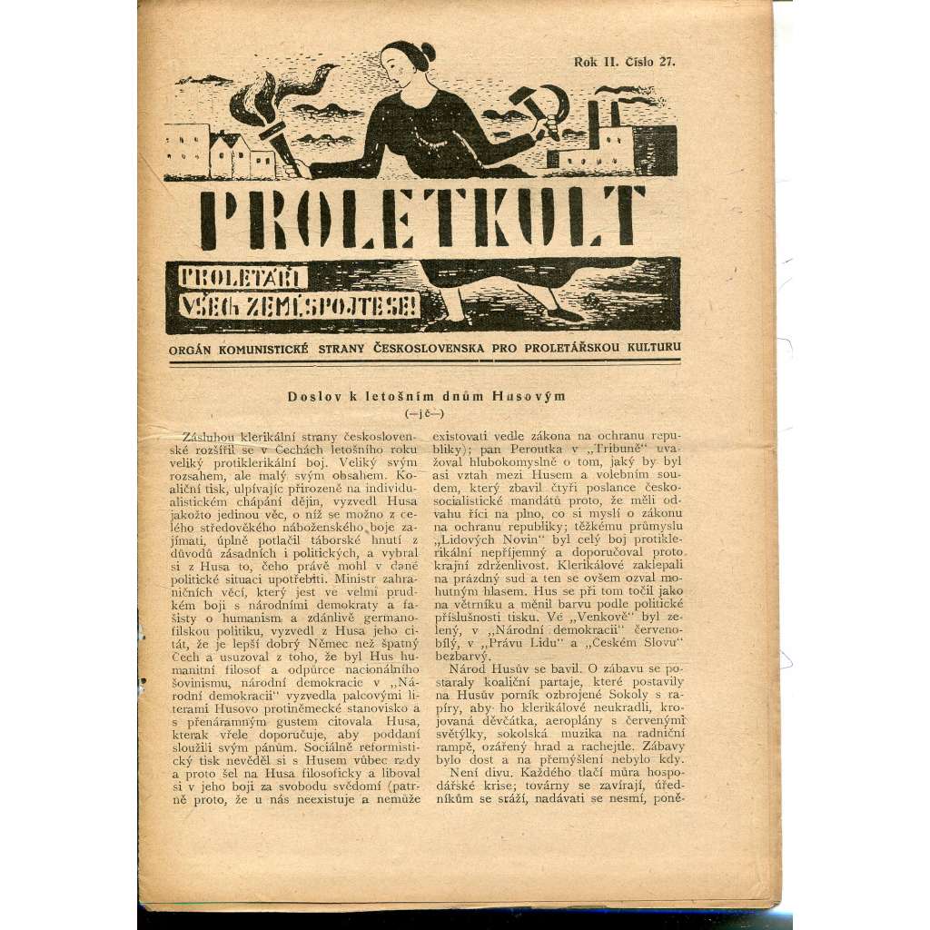 Proletkult, rok II., číslo 27/1923 [Orgán KSČ pro proletářskou kulturu] - časopis, noviny, 1. republika