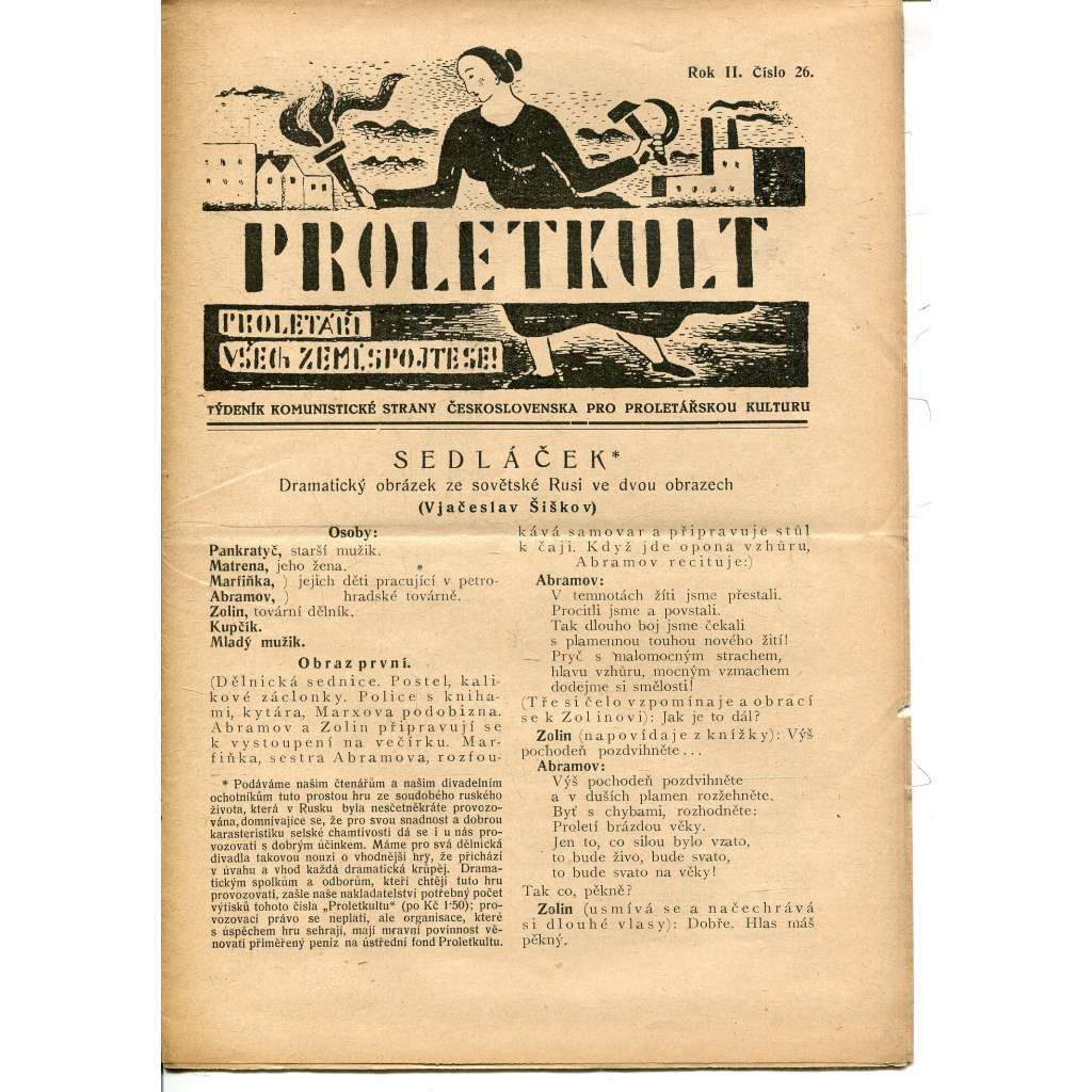 Proletkult, rok II., číslo 26/1923 [Týdeník KSČ pro proletářskou kulturu] - časopis, noviny, 1. republika