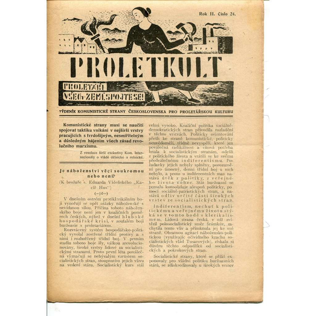 Proletkult, rok II., číslo 24/1923 [Týdeník KSČ pro proletářskou kulturu] - časopis, noviny, 1. republika