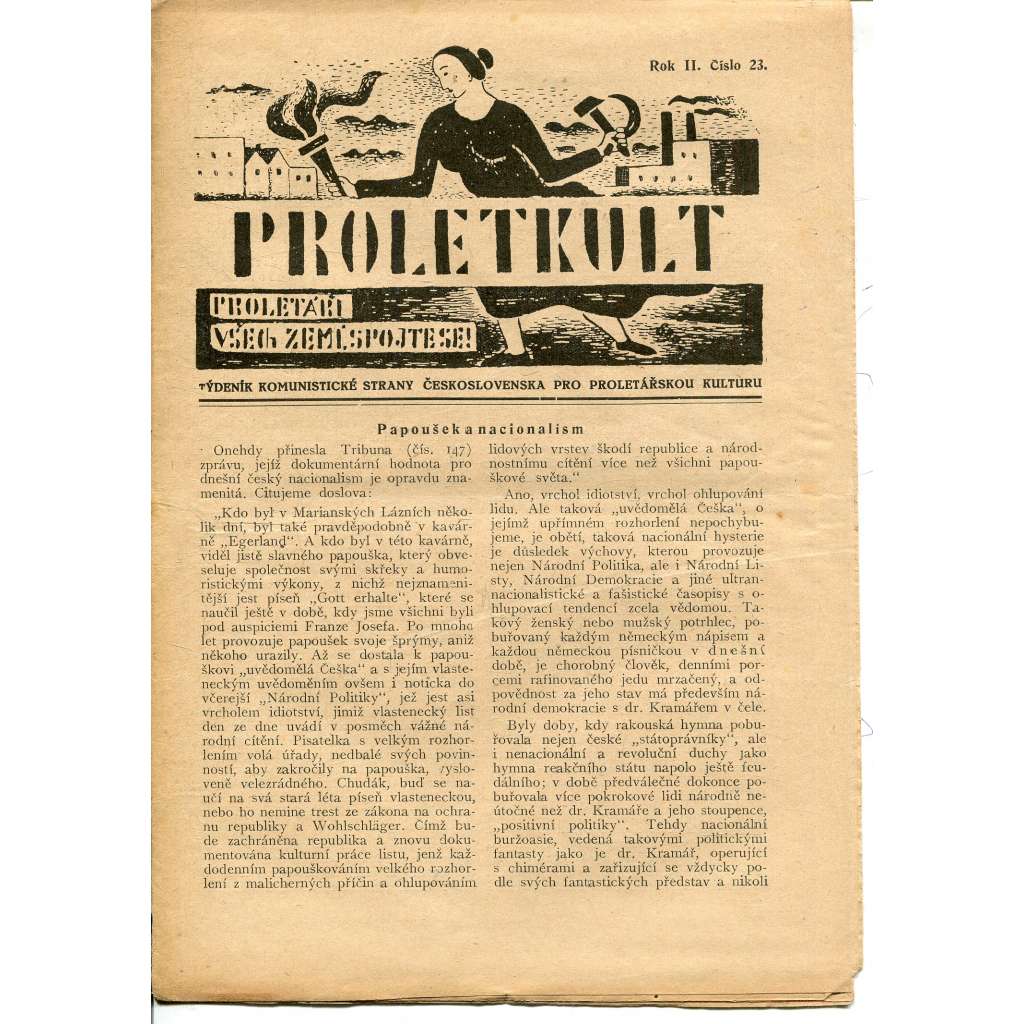 Proletkult, rok II., číslo 23/1923 [Týdeník KSČ pro proletářskou kulturu] - časopis, noviny, 1. republika