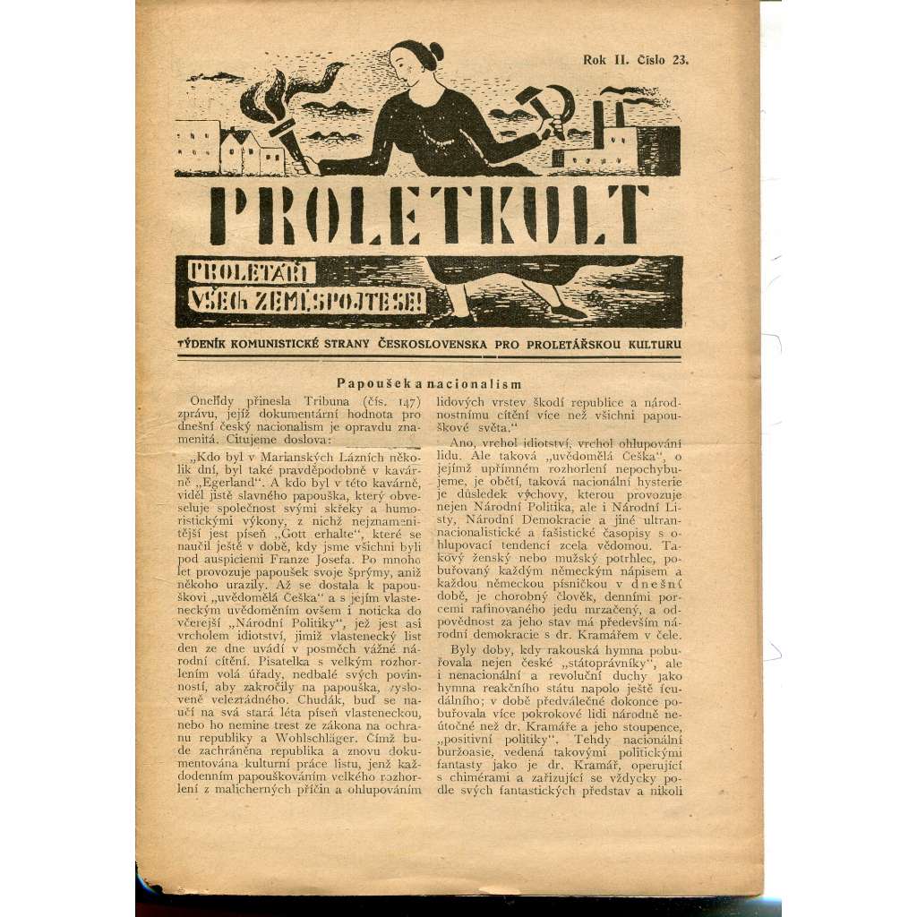 Proletkult, rok II., číslo 23/1923 [Týdeník KSČ pro proletářskou kulturu] - časopis, noviny, 1. republika