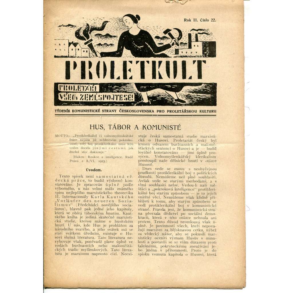 Proletkult, rok II., číslo 22/1923 [Týdeník KSČ pro proletářskou kulturu] - časopis, noviny, 1. republika