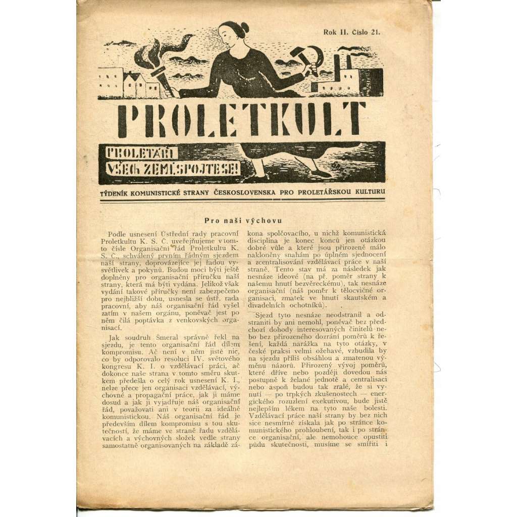 Proletkult, rok II., číslo 21/1923 [Týdeník KSČ pro proletářskou kulturu] - časopis, noviny, 1. republika