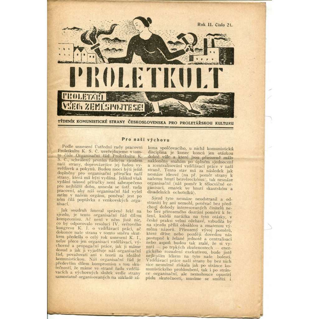 Proletkult, rok II., číslo 21/1923 [Týdeník KSČ pro proletářskou kulturu] - časopis, noviny, 1. republika