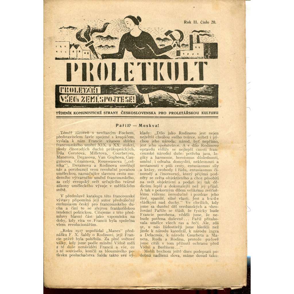 Proletkult, rok II., číslo 20/1923 [Týdeník KSČ pro proletářskou kulturu] - časopis, noviny, 1. republika
