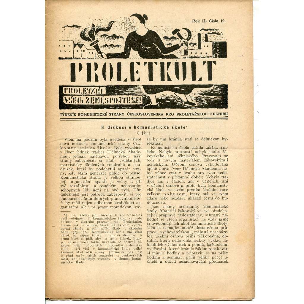 Proletkult, rok II., číslo 19/1923 [Týdeník KSČ pro proletářskou kulturu] - časopis, noviny, 1. republika