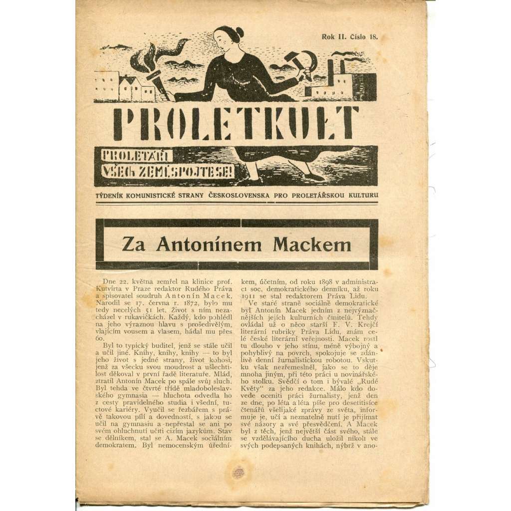Proletkult, rok II., číslo 18/1923 [Týdeník KSČ pro proletářskou kulturu] - časopis, noviny, 1. republika