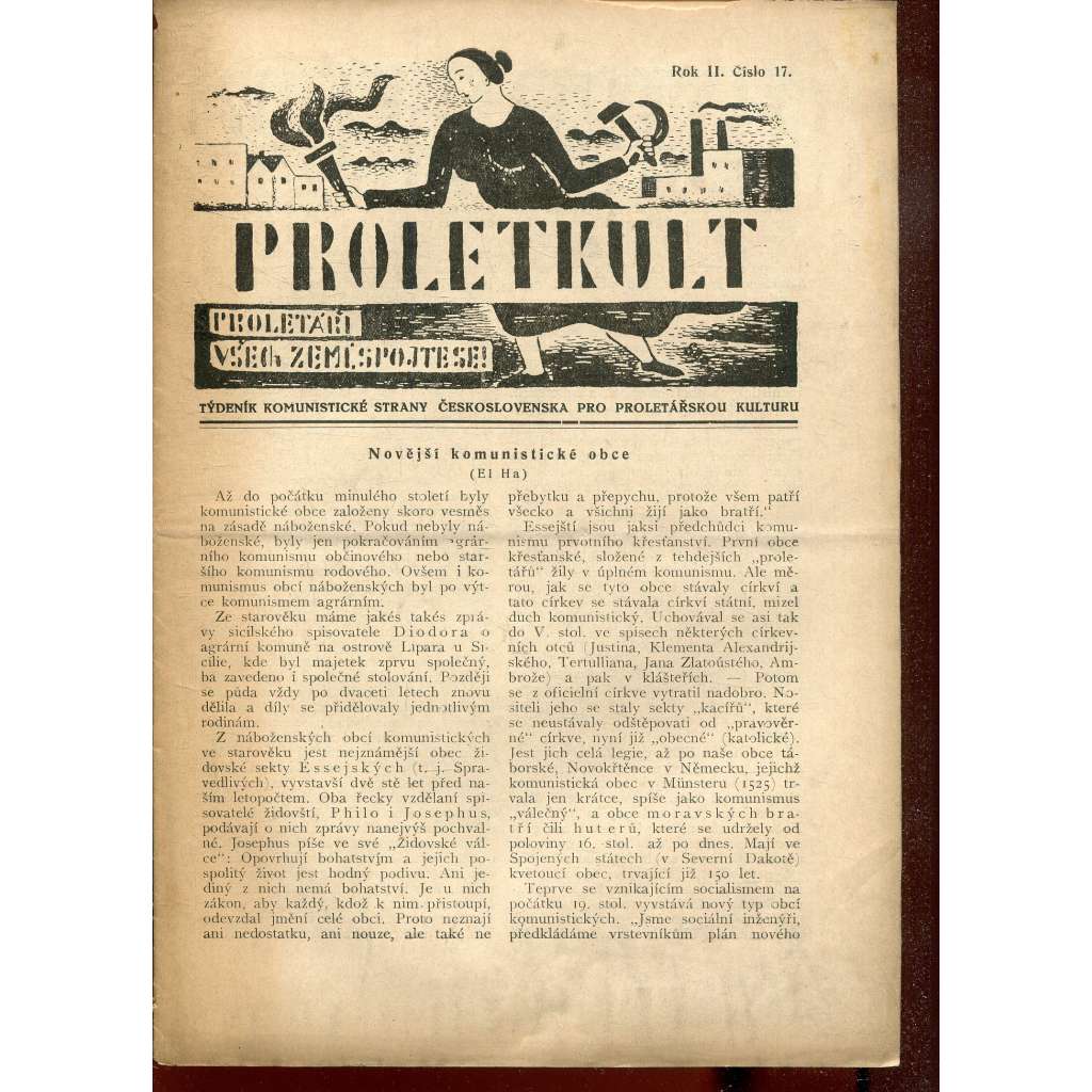 Proletkult, rok II., číslo 17/1923 [Týdeník KSČ pro proletářskou kulturu] - časopis, noviny, 1. republika