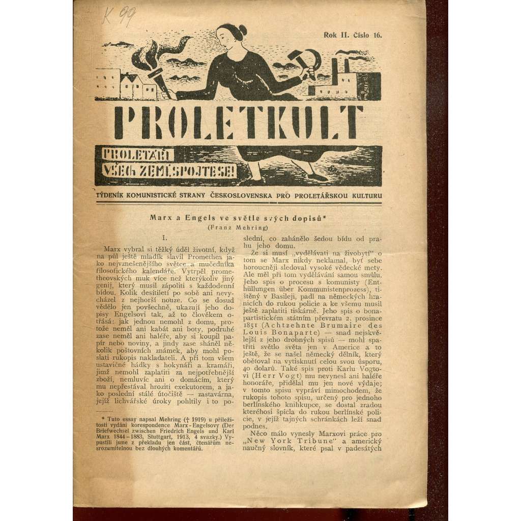 Proletkult, rok II., číslo 16/1923 [Týdeník KSČ pro proletářskou kulturu] - časopis, noviny, 1. republika